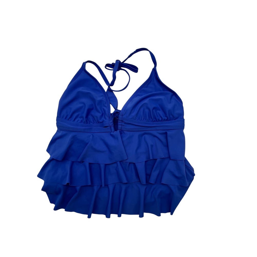 Catalina Royal Blue Ruffle Tiered Halter Tankini Swim Top Size Large 12-14